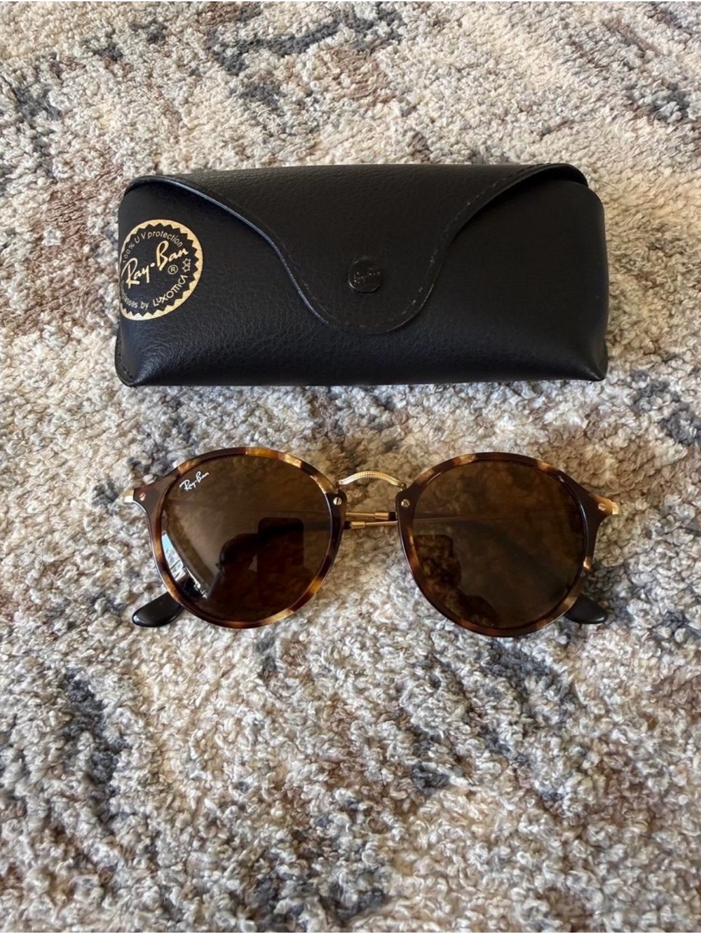 Ray-Ban 2447 Round Tortoiseshell Sunglasses with Gold Bridge - Brown Lenses